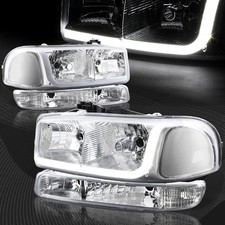 For 2000-2006 Gmc Yukon Xl 1500 2500 Drl Led Chrome Clear Headlightsbumper 4pcs