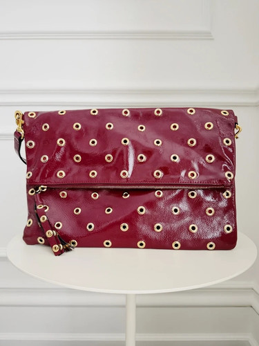 VALENTINO Grommet Detail Patent Leather Clutch Bag