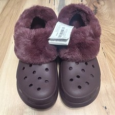 Crocs Furever Crush Platform Clogs Burgundy Faux Fur L M11 W 13 Never Worn Tags