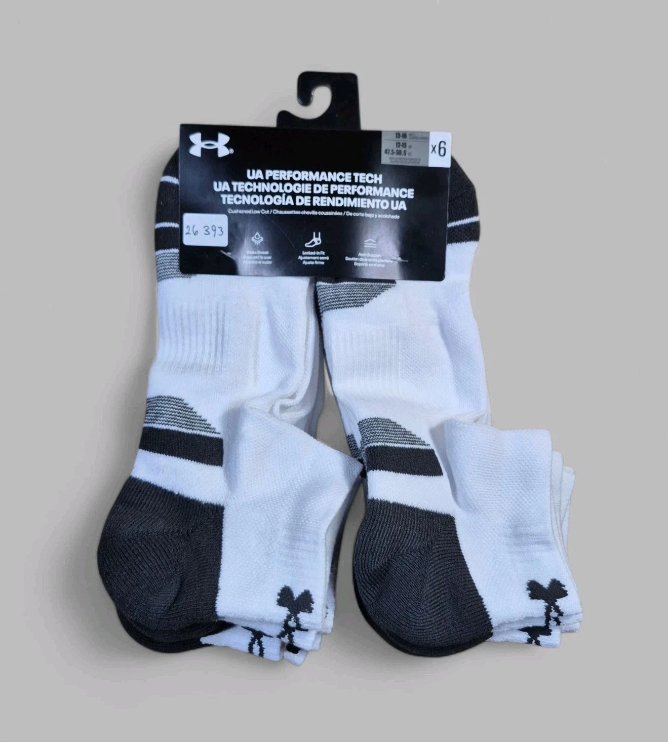 UNDER ARMOUR Mens Socks Low Cut Cushioned Wicks Sweat 6 Pair Shoe Size 13-16