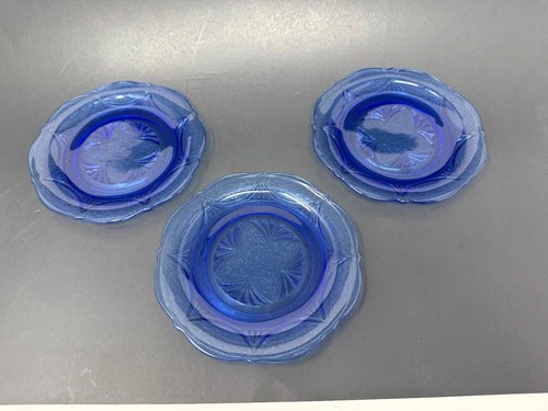 Lot Of 3 Hazel-Atlas Royal Lace Cobalt Blue 6" Bread & Butter Depression Plates
