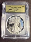 1993P PROOF SILVER EAGLE ICG PR70 DCAM AUSTIN HUTTO SIGNED GOLD LABEL 1 Of 99