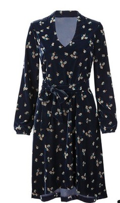 CABI Decked Out Dress Blue Floral Velvet (Medium) 3875 - Missing Sash