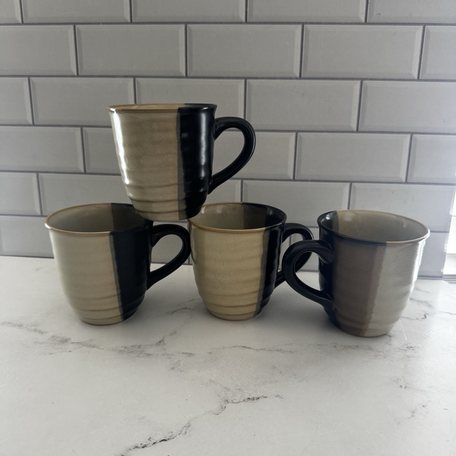 Of 4 Coffee Mugs Gold Dust Black By Sango _ Beige Black Brow