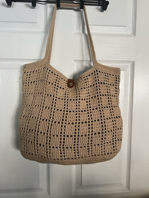 Crochet Handmade Tote Bag Camel Color With Lining 16  Wide X 12   Length 