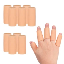 10Pcs Finger Sleeve Protectors Silicone Cover Cap Thumb Guard 2"x0.8" Skin Color