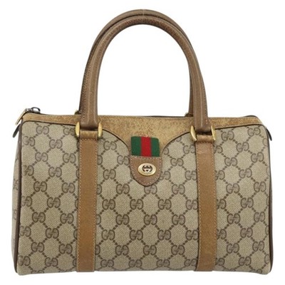 GUCCI GG Supreme Web Sherry Line Boston Bag PVC Beige Gold 40 02