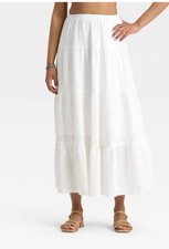 NWT Sz M White Women's Crinkle Gauze Pull-On Maxi Skirt - Universal Thread