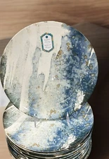 Marble Effect Gray Blue Gold Dinner 4-Plates 4/Set  Turkey Handmade Intesa Brand