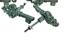 2 Green Skeleton Key Knob Cabinet Drawer Pull French Country Distressed Antique