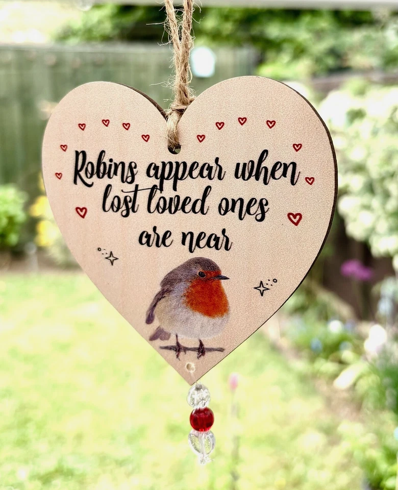 Robin Jardín Colgante Ornamento Metal - Cuentas de Vidrio - Robin Oxidado - Robin Memorial Foto 3 de 4