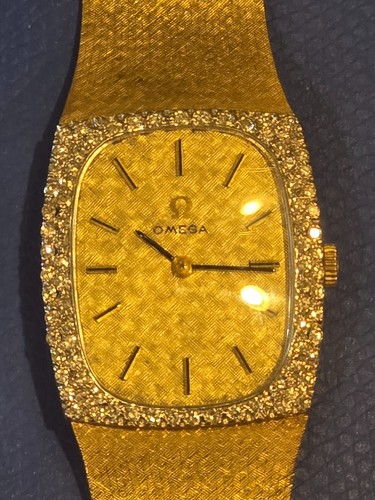 Ladies 14k Yellow Gold Omega Watch Old European Cut Diamond Bezel 47g Total