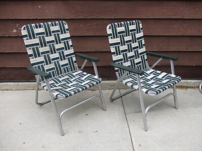 4 Vtg Sunbeam Mid-Century Aluminum Folding Lawn Chairs Green