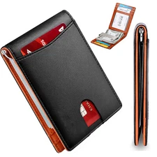 RFID Blocking Slim Bifold Genuine Leather Minimalist Front Pocket Wallet for Men