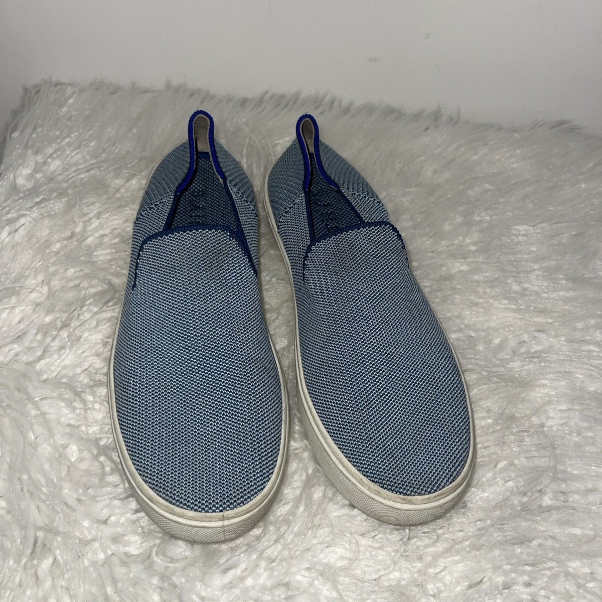 Women’s Rothy’s White and Blue Stripe Classic Slip-On Shoes size 9.5 The Original Slip On Sneaker in Navy | Rothy main image 2