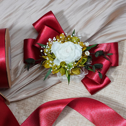 Burgundy Satin Ribbon 1 1/2 Inch 50 Yards, Luxury Double Faced Red Silk Ribbon f - Picture 3 of 6