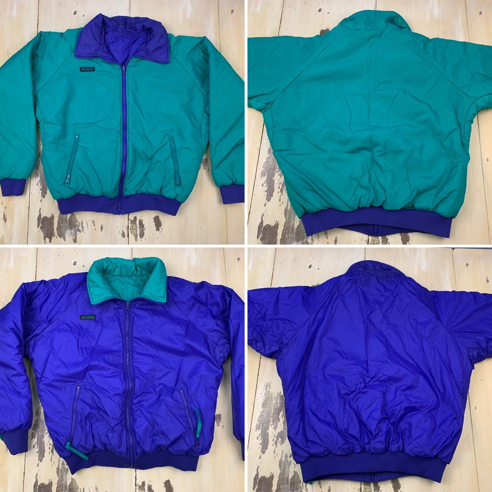 COLUMBIA - Vtg Purple & Teal Reversible Radial Sleeve Puffer Jacket, Mens LARGE