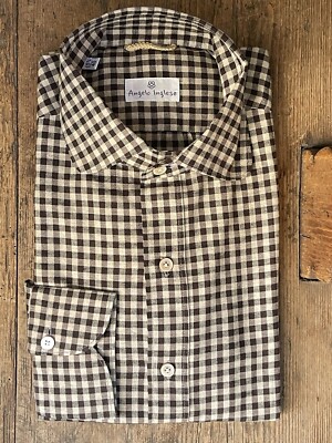 Angelo English Handmade Checked Shirt - Beige/Brown Cotton - 40