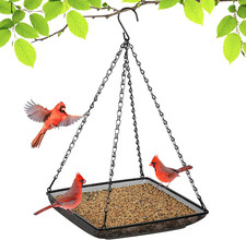 Hanging Bird Feeder Tray 11X11 Inches, Metal Mesh Platform Seed Feeder with Dura