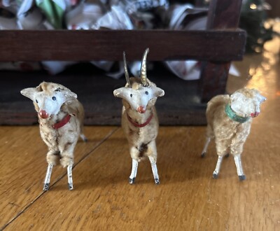 SET OF 3 WOOLY 1940 GERMAN PUTZ SHEEP FIGURES WITH STICK LEGS | eBay