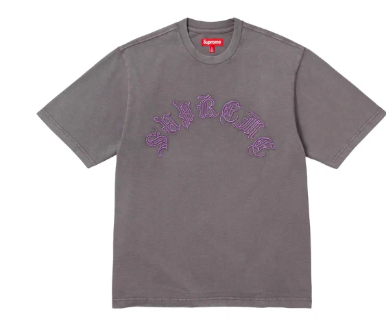 Supreme Old English S/S haut gris foncé violet taille 2XL XXL FW23 lavé