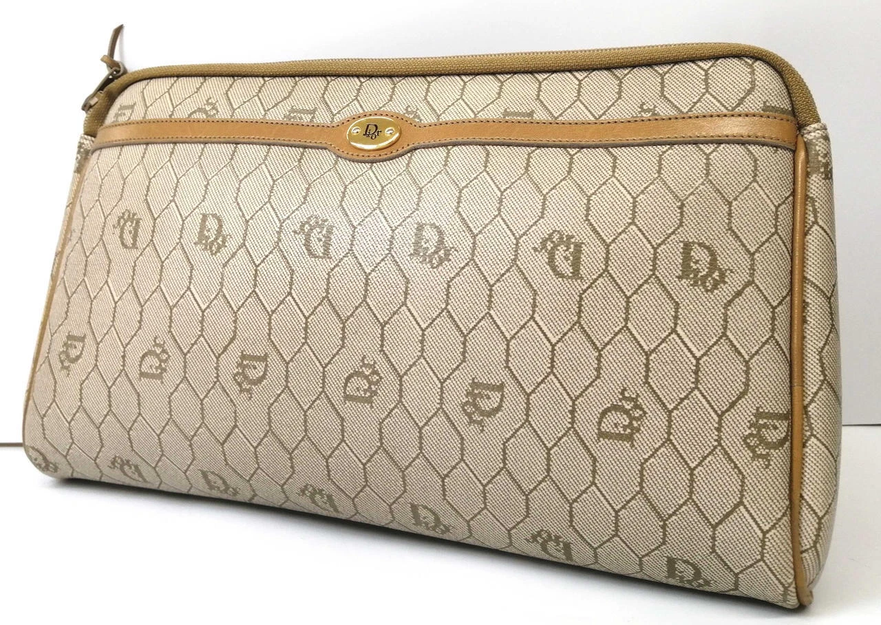 Sac pochette logo Christian Dior beige