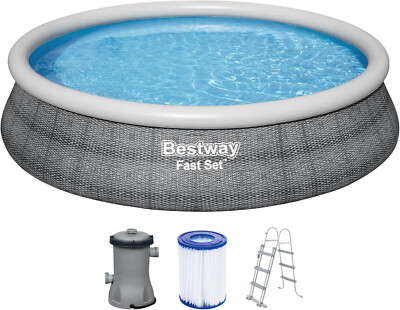 Bestway Fast Set Aufstellpool-Set mit Filterpumpe, 457x107cm - Rattan-Optik...