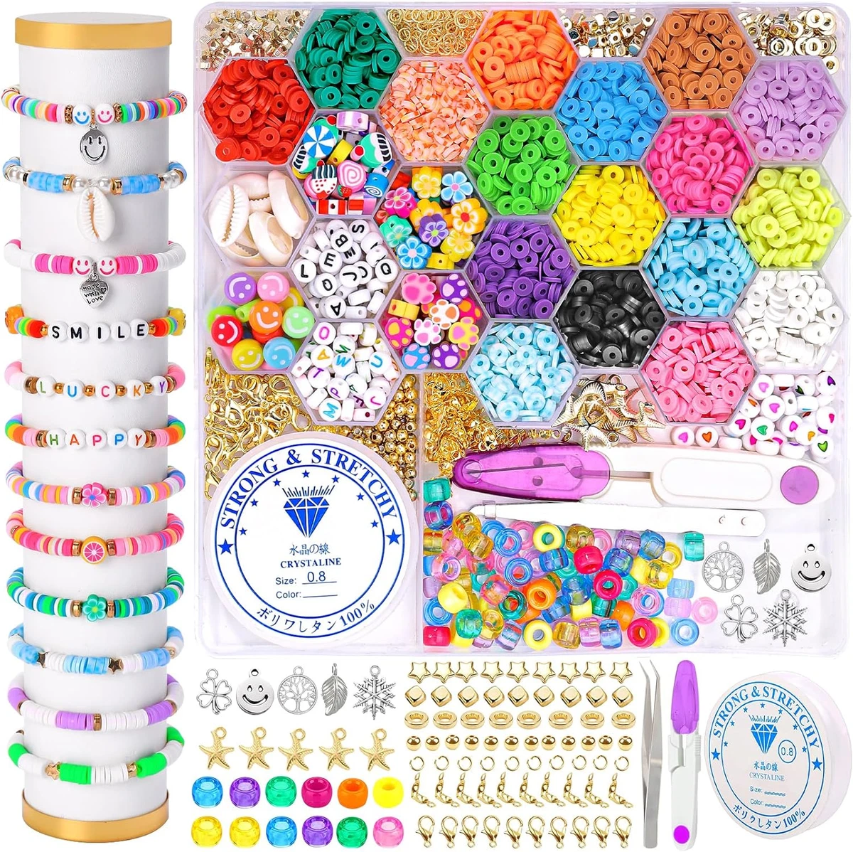 Amazon.com: cridoz Bead Bracelet Making Kit, Bead Kits for Bracelets Making  with Pony Beads, Polymer Fruit Clay Beads, Charm Beads, Letter Beads for  Bracelets and Jewelry Making