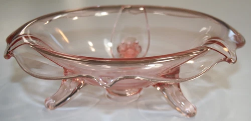 VINTAGE PINK DEPRESSION GLASS ELEGANT FOOTED CANDY NUT DISH 7” Diameter