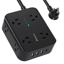 Power Strip Surge Protector - Flat Plug, Wall Mount, 8 Wide Outlets with 4 