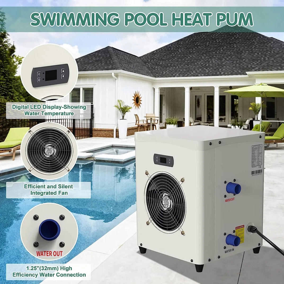 14331BTU Pool Heat Pump Water Swimming Pool Heater Thermostat Hot Tub  4000GAL | eBay