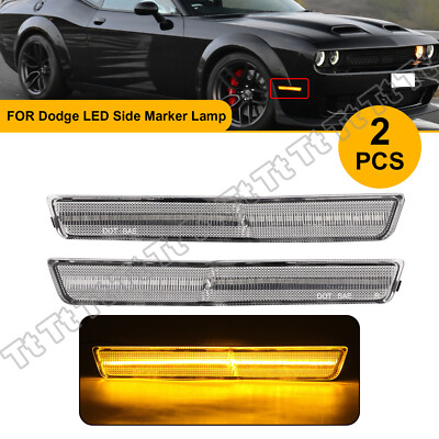 Amber LED Front Side Marker Lights Clear Lens For 2018-2022 Dodge Challenger SRT