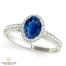 Anillo de zafiro ovalado azul natural de 1,51 quilates con 0,25 quilates Diamante oro blanco de 18 quilates