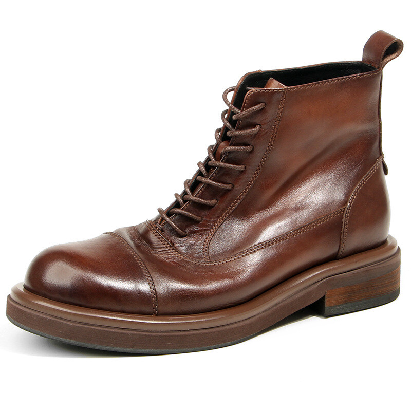 Retro British Style Men Lace Up Real Leather Ankle Boots Business Western Spring