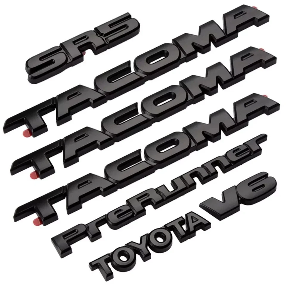 6PC Overlay Kits Matte Black Fit 2005-2015 Toyota Tacoma V6 SR5 Emblem Nameplate - Image 2 of 2