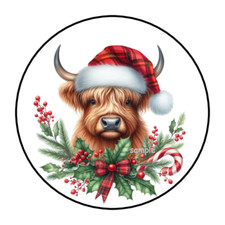 HIGHLAND COW CHRISTMAS ENVELOPE SEALS STICKERS LABELS TAGS 1.5" ROUND 30