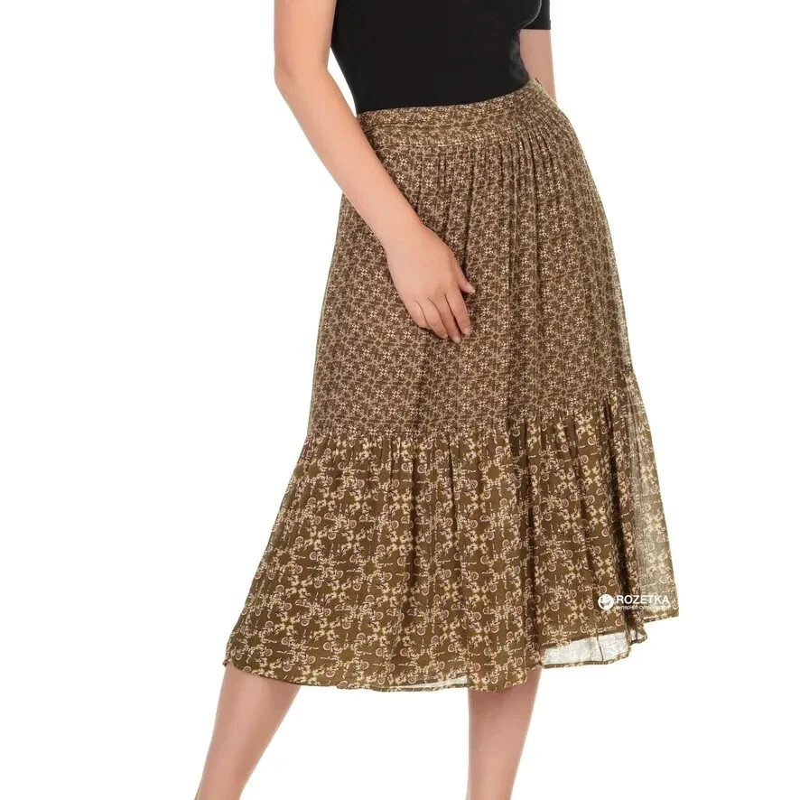 Falda midi plisada con estampado floral mezcla de lana viscosa Massimo Dutti verde oliva 6 Foto 2 de 4