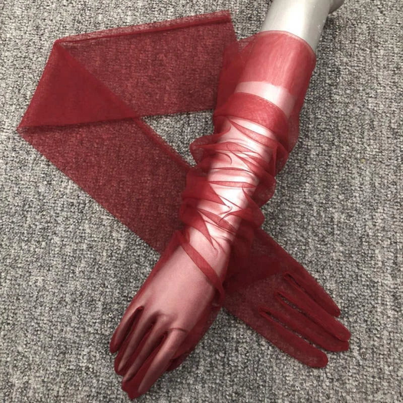 Sheer Evening Party Wedding Gloves Long Fashion Costume Opera Bridal Prom Tulle - Image 2 of 4