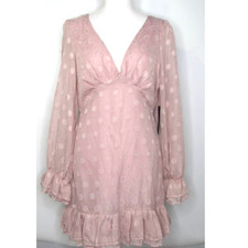 Lulus Just Spotted Dusty Mauve Polka Dot Jacquard Ruffled Mini Dress Sz Med NWT