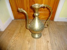 Vintage Large Indian Etched Brass Tea Pot Height 36 x 28 cm Missing Lid