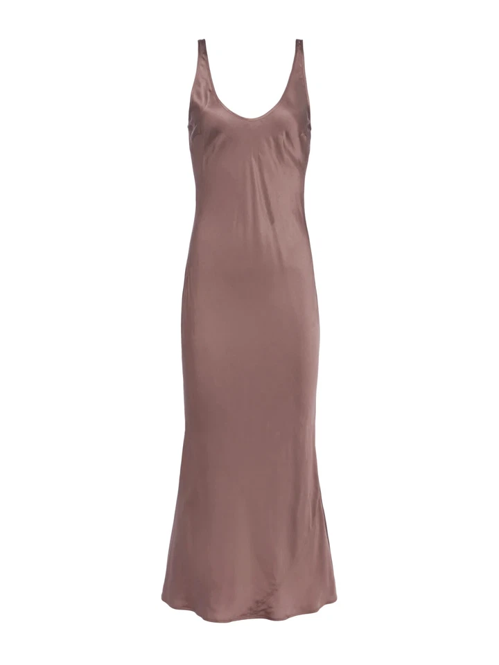 L'AGENCE Deep Taupe Akiya Bias-cut Silk-like Fluid Midi Maxi Slip Dress S = 2/4 - Image 4 of 4
