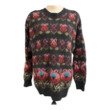 Vintage Mohair Cardigan Womens L Multicolor Georgios Hand Loomed Wool Floral