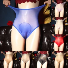 Men Underwear Glossy Sheer Panties Men Shiny Silky Briefs See Through Lingerie↔