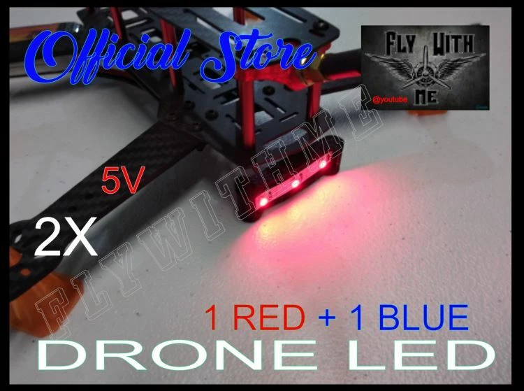LED DRONE BAR FRONT & BACK 3LED ON MOUNT BLACK PLA 3D PRINDET 4" BK/RED WIRE DIY - Image 2 of 4