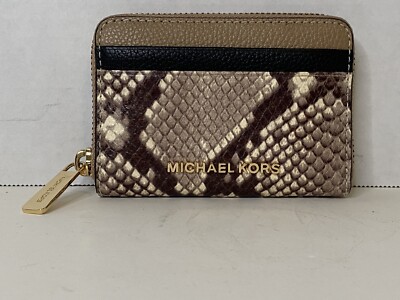 MICHAEL KORS SNAKE SKIN BROWN JET SET TRAVEL MD ZIP AROUND CARD CASE WALLET