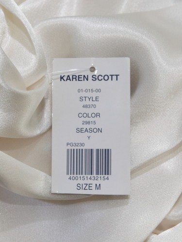 Karen Scott Ivory Satin Button-Up Blouse W/ Crystal Buttons Long Sleeves NWT Med - Picture 7 of 7