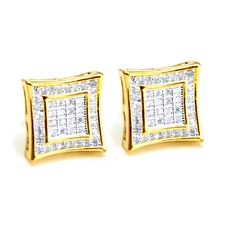 Men's 14K Gold Plated Square Kite 2 Toned Screw Back Stud Earrings BE 002 TT
