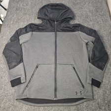 Under Armour Youth XL Gray Black Coldgear Loose Fit Full Zip Hooded Storm Jacket