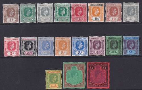 Leeward Islands. 1938-52. SG 95-114c, 1/4d to £1. Fine mounted mint. Cat £200.
