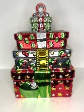 Vtg Linens N Things Metallic Red Gold Christmas Presents Cookie Jar 1990s